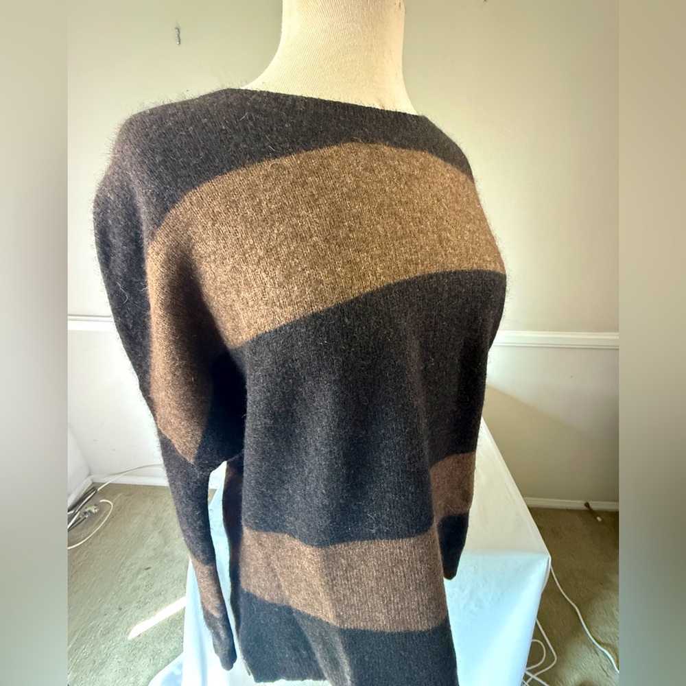 Cashmere Split-Hem Women’s M Sweater by Lachlan. Brown Stripe.